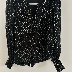 Lilly Pulitzer Black and Metallic Gold Ruffled 3/4 Sleeve Blouse